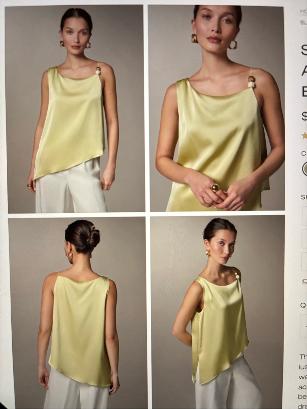 Donna Karen, New York sleeveless asymmetric bead tank. Large. Citrus color